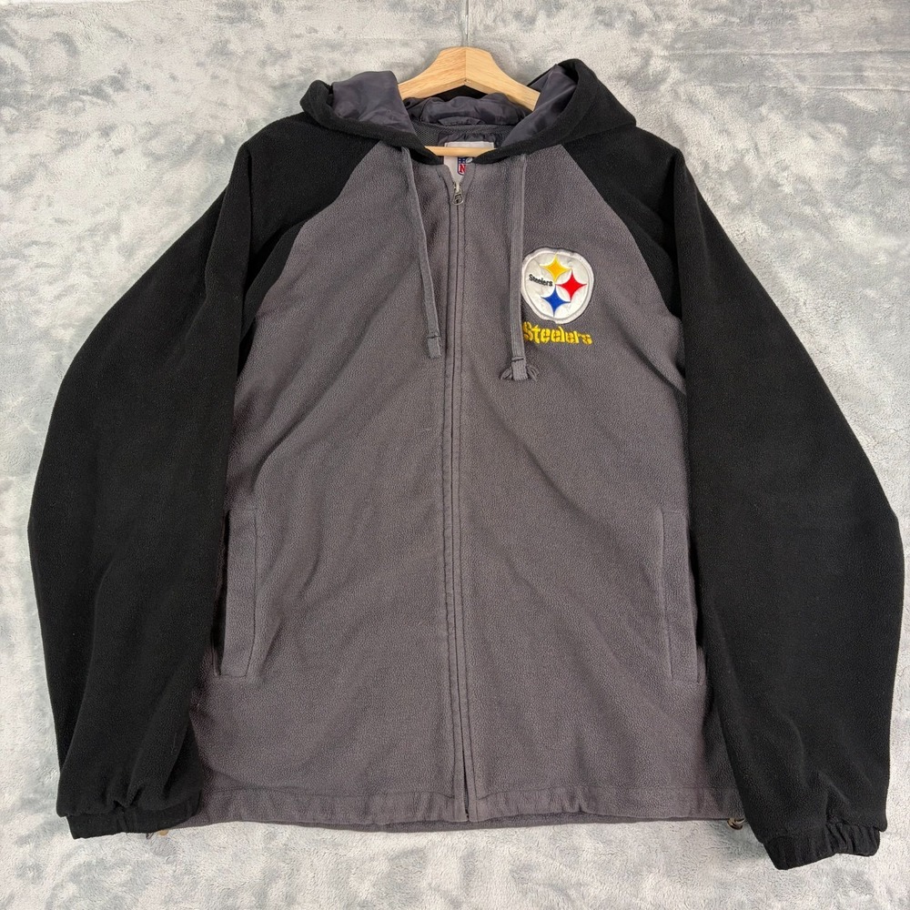 NFL Pittsburgh Steelers Fleece Full Zip Hoodie Mens Large Embroidered Jacket